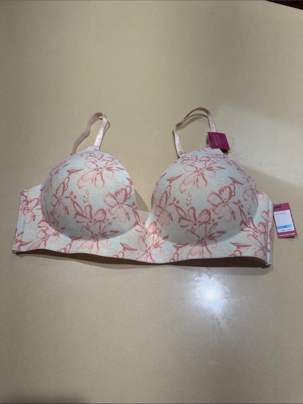Vince Camuto Everyday Floral T-Shirt Bra - Pink Floral. Wire free no show bra